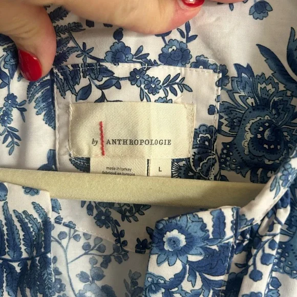 Anthropologie Blue and White Flutter Sleeve Sundress - Picture 3 of 6